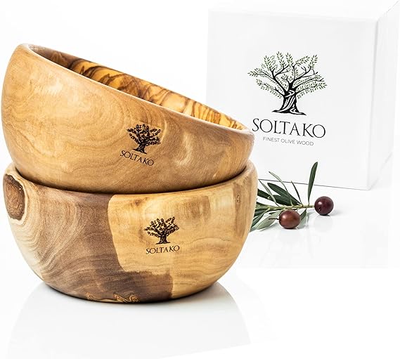 SOLTAKO Olive Wooden Bowls Vegan Organic Salad Smoothie Buddha Bowl Small Bowl for Fruits, candies Dessert Bowls for Thanksgiving Christmas and Kitchen Bowl Set for Pasta Salad Ice Cream and Oatmeal