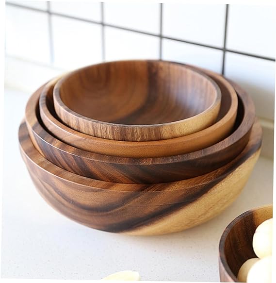 Abaodam 1pc wooden bowl fruit containers egg salad snack container Wooden Cutlery wooden pasta bowl Small Salad Bowl food serving bowl food basin wooden tableware old fashioned ramen bowl
